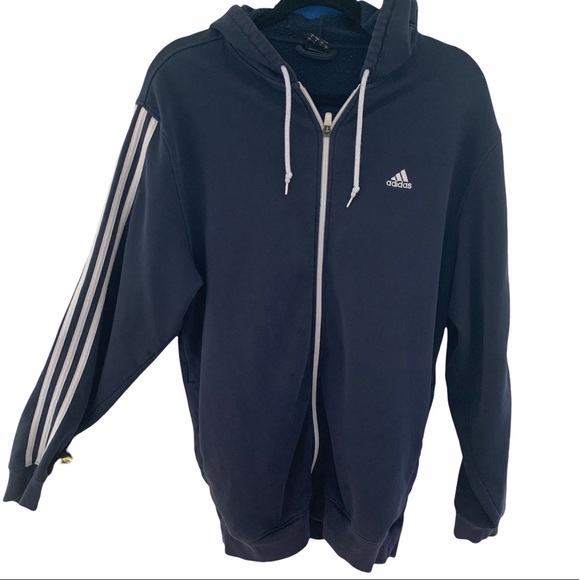 adidas Jackets & Blazers - AdIdas Navy Blue and White Stripe Hoodie size Med